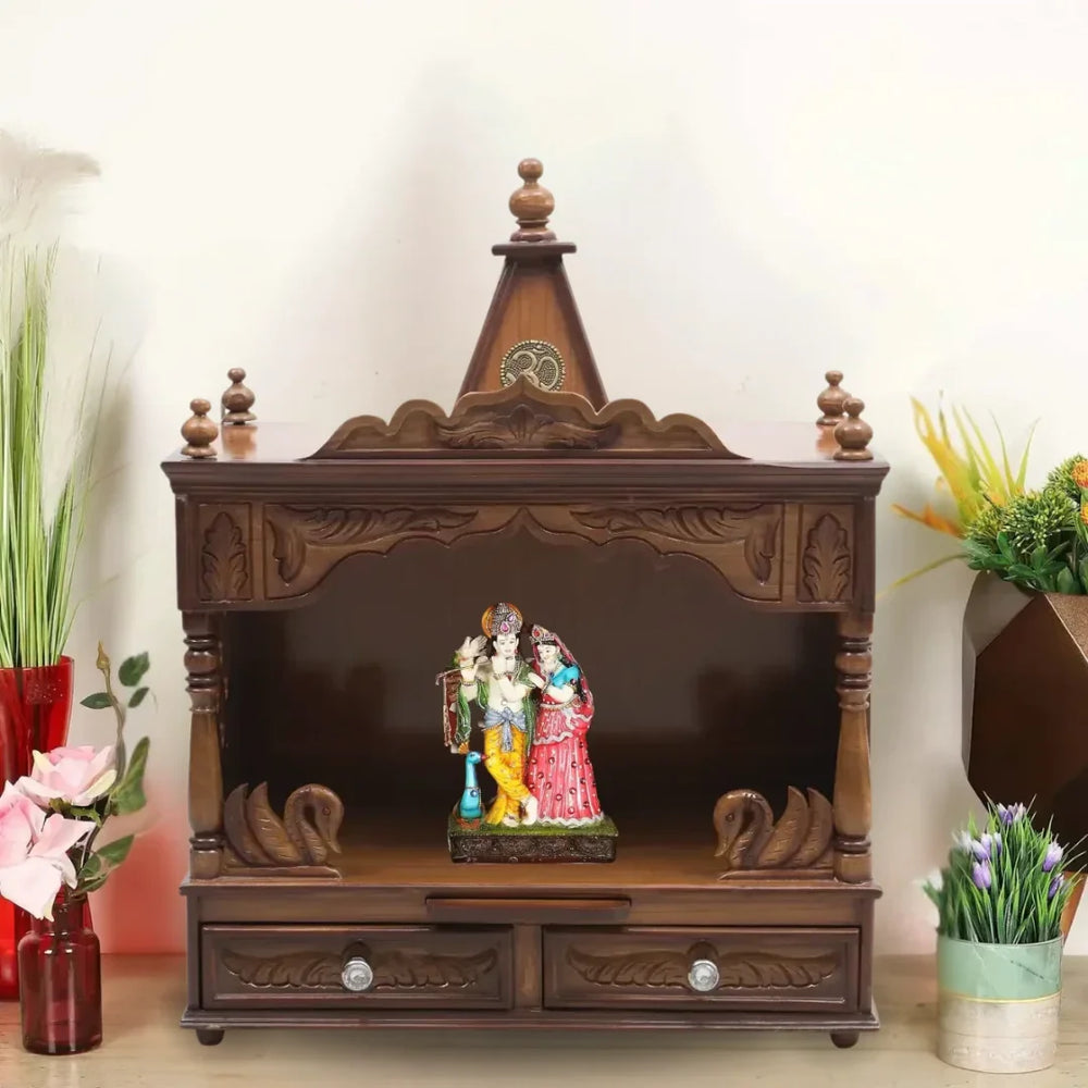 SukhatMan Medium Wall Mount Pooja Mandir without Door (Teak)