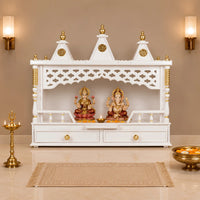 Lifestyle image of Sunanda Bhawan Large Wall Mount Pooja Mandir without Door (White Gold)