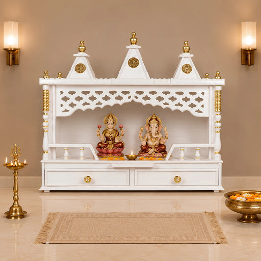 Lifestyle image of Sunanda Bhawan Large Wall Mount Pooja Mandir without Door (White Gold)