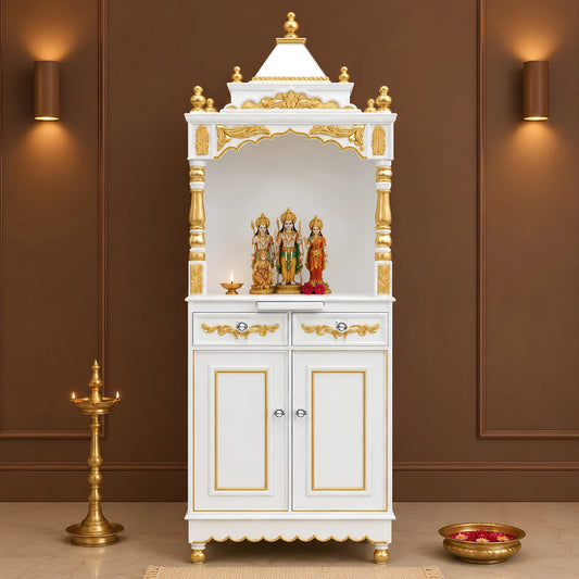 Suramya Floor Rested Pooja Mandap (White Gold) Lifestyle View