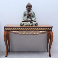 Lifestyle Image of Vortex Solid Wood Console Table (Teak Gold)