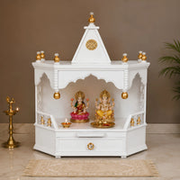 Pratishtha Solid Wood Wall Mount Pooja Mandir (White Gold) Lifestyle Image