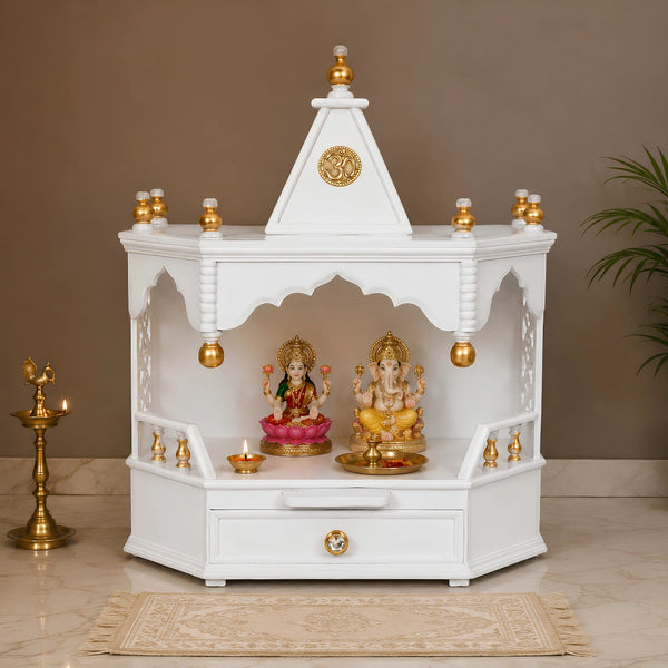 Pratishtha Solid Wood Wall Mount Pooja Mandir (White Gold) Lifestyle Image