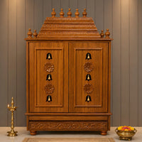 Smaran Teak Wood Pooja Mandir With Doors (Teak) Lifestyle View