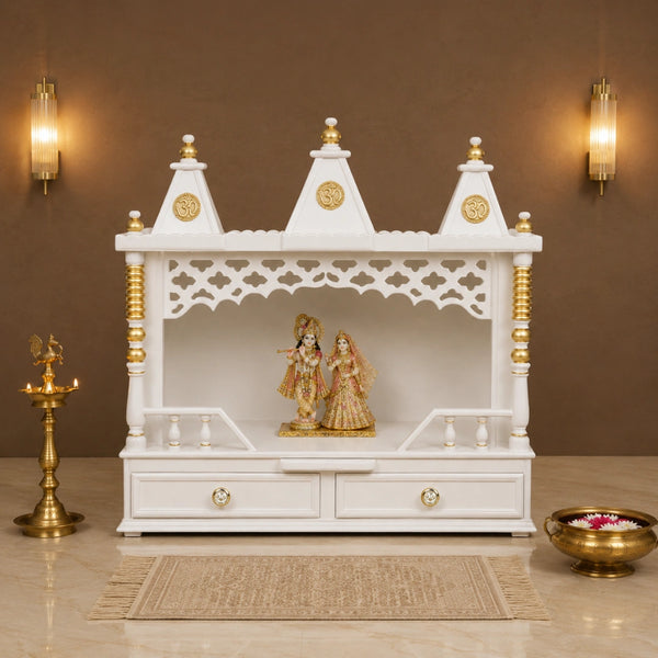 Sunanda Bhawan Medium Wall Mount Pooja Mandir without Door (White Gold) Lifestyle Image