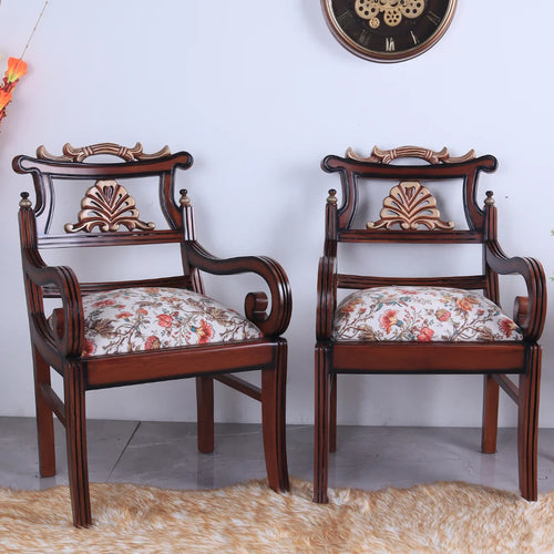 Zorano Teak Wood Arm Chairs (Brown Beige)