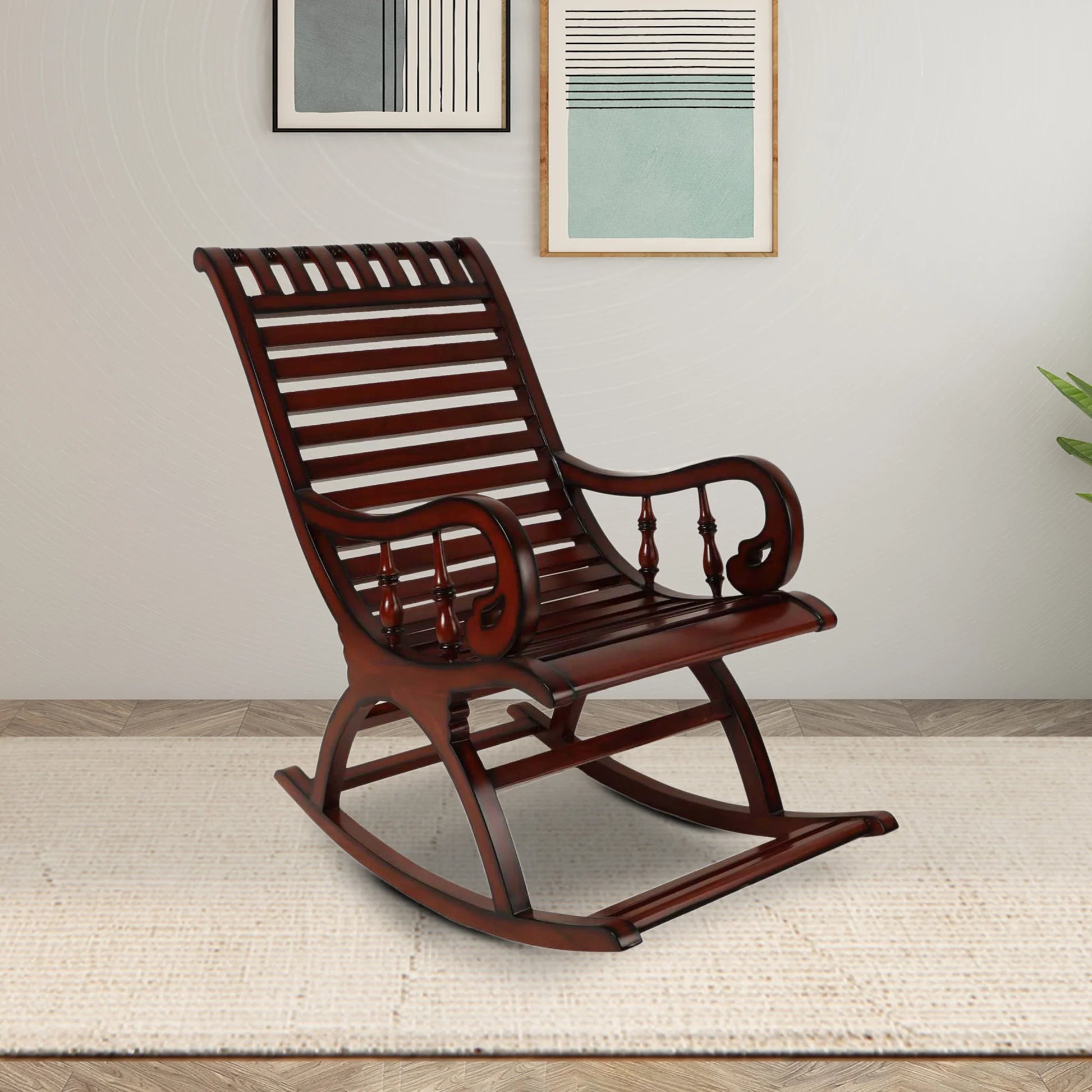 Lifestyle Image of Colorodo Teak Wood Rocking Chair (Brown)