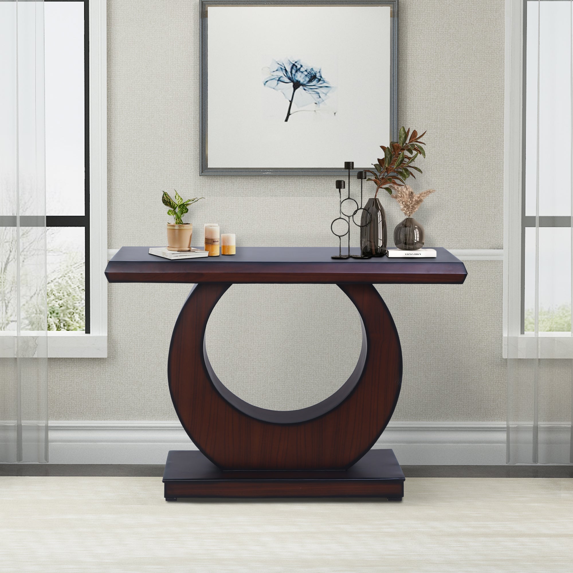 Lifestyle Image of Maronze Solid Wood Console Table (Brown)