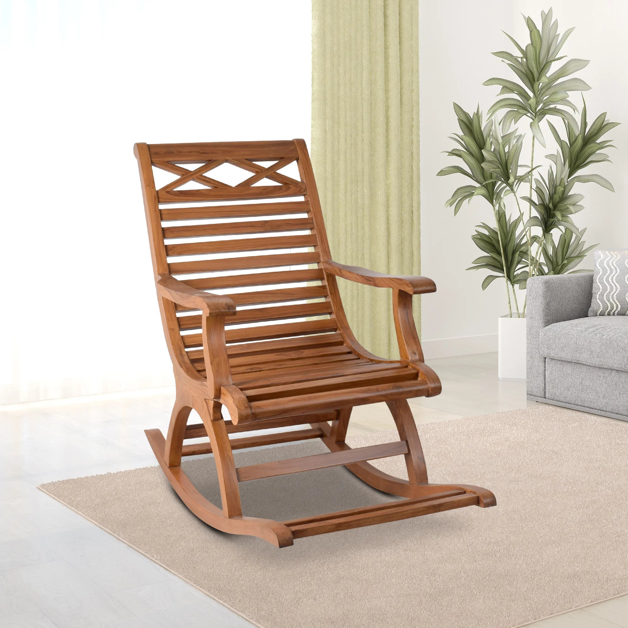 Lifestyle Image of Mince Teak Wood Rocking Chair (Teak)