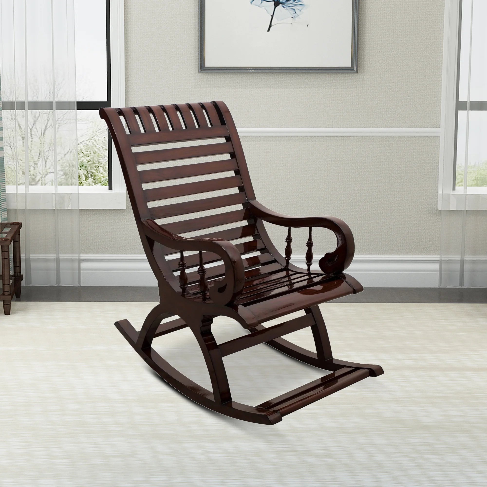 Lifestyle Image of Omaha Teak Wood Rocking Chair (Brown)