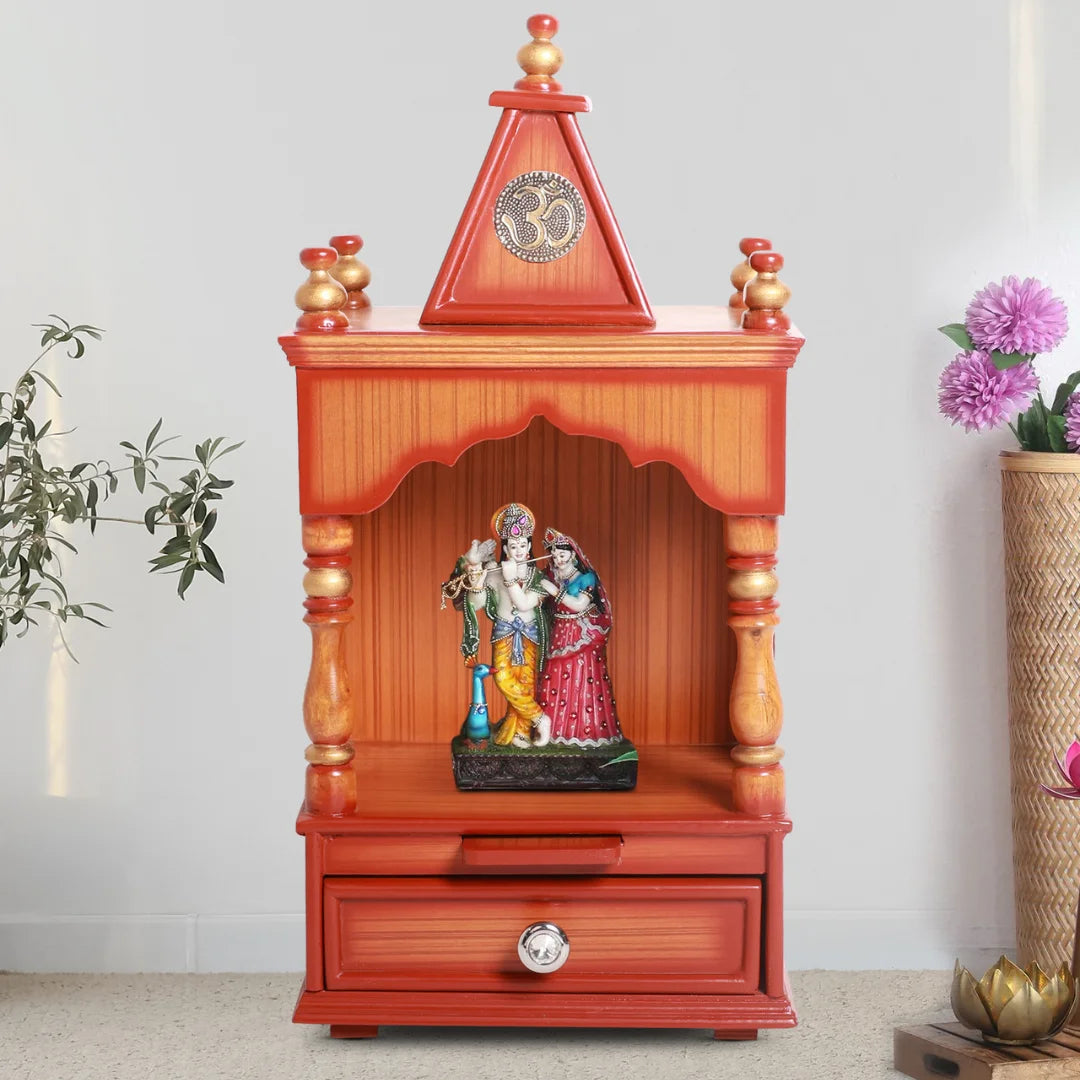 Lifestyle Image of Satvika Wall Mount Pooja Mandir without Door (Teak Gold)