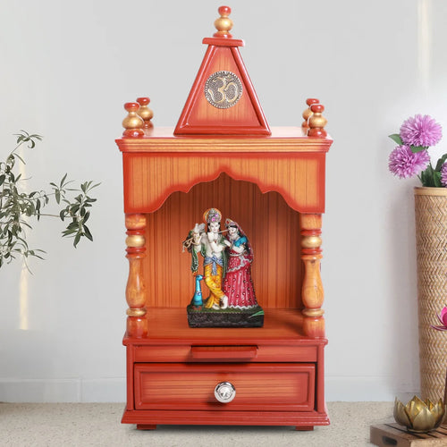 Satvika Wall Mount Pooja Mandir without Door (Teak Gold)