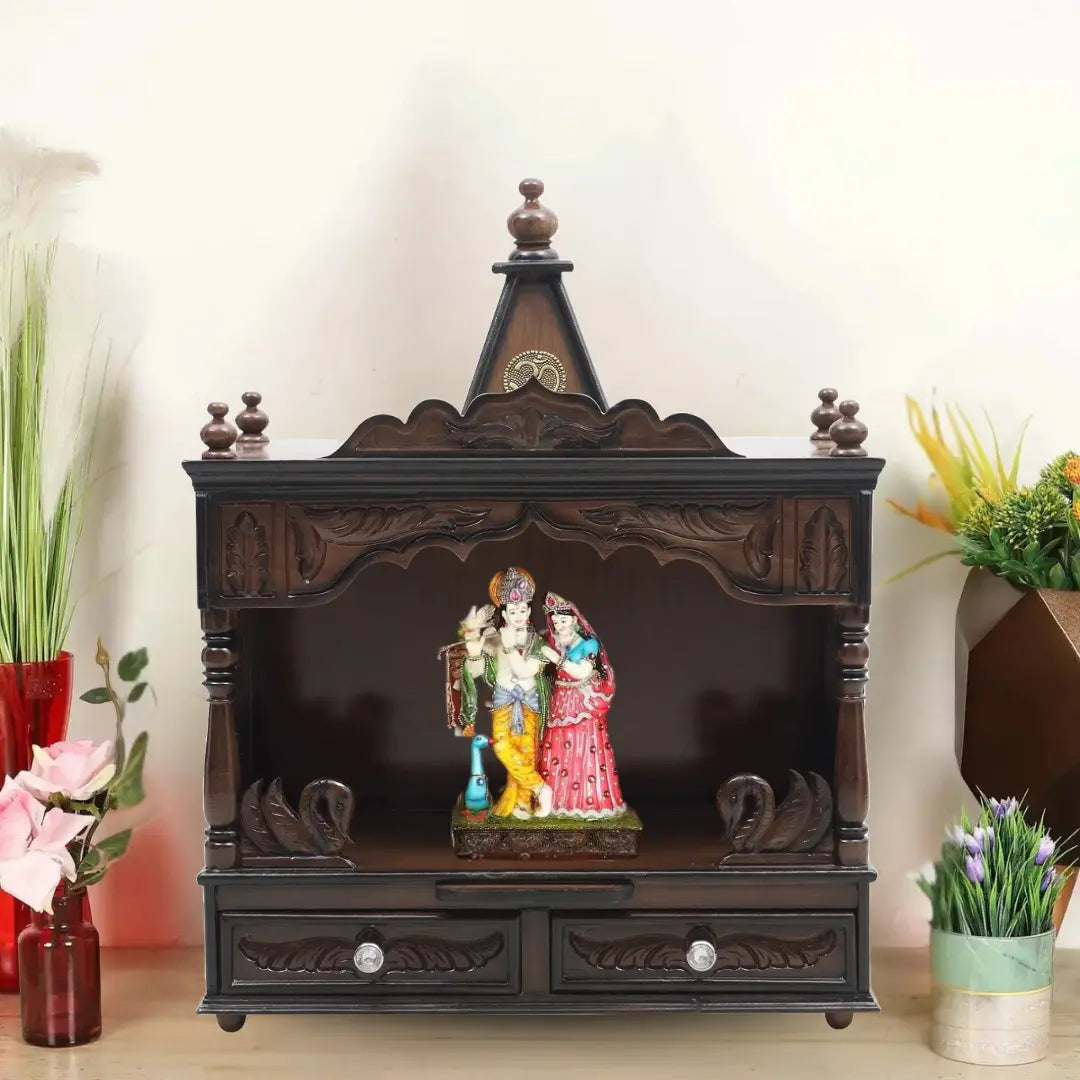 Lifestyle Image of SukhatMan Medium Wall Mount Pooja Mandir without Door (Brown)