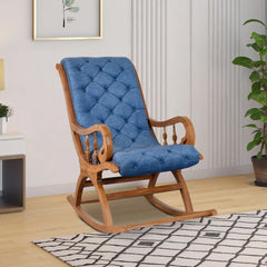 Touffy Fabric Upholstered Teak Wood Rocking Chair (Teak Blue)
