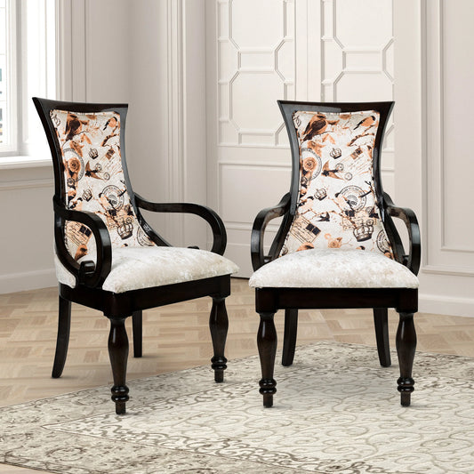 Lifestyle Image of Wlipsy Solid Wood Fabric Arm Chairs (Brown)