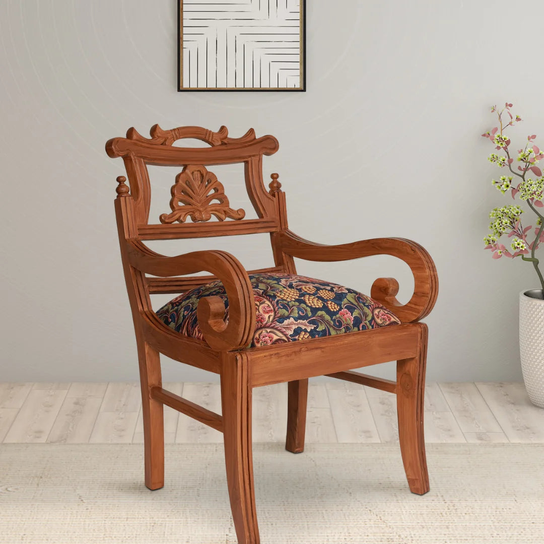 Lifestyle Image of Zorano Teak Wood Arm Chairs (Teak Blue)