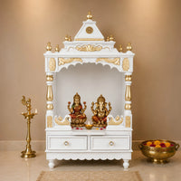 Lifestyle image of Sacred Space Medium Floor Rested Pooja Mandir without Door (White Gold)  