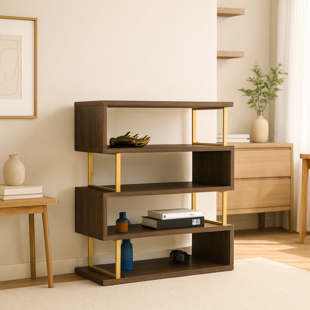 Linea Teak Wood Book Shelf (Brown) lifestyel view 