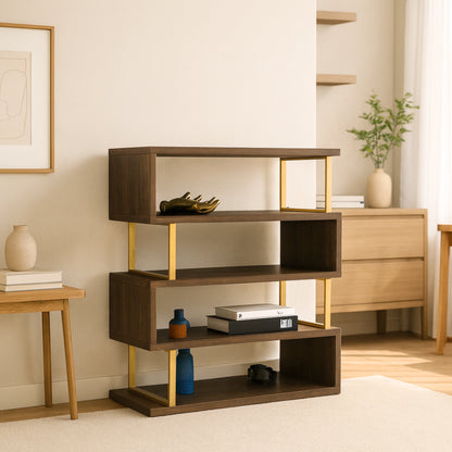 Linea Teak Wood Book Shelf (Brown) lifestyel view 