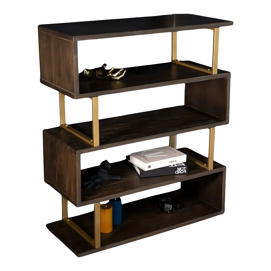 Linea Teak Wood Book Shelf (Brown) side view