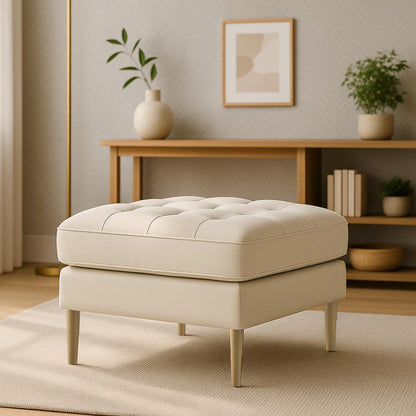Loft Teak Wood Ottoman Stool (Abalone Grey) lifestyle view