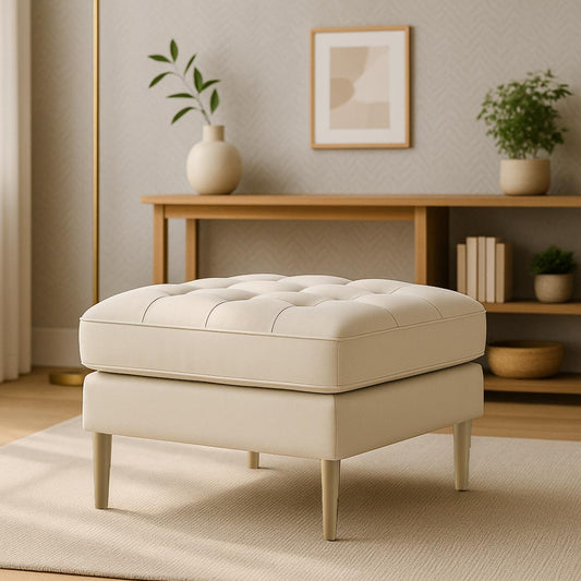 Loft Teak Wood Ottoman Stool (Abalone Grey) lifestyle view