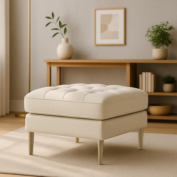 Loft Teak Wood Ottoman Stool (Abalone Grey) lifestyle view
