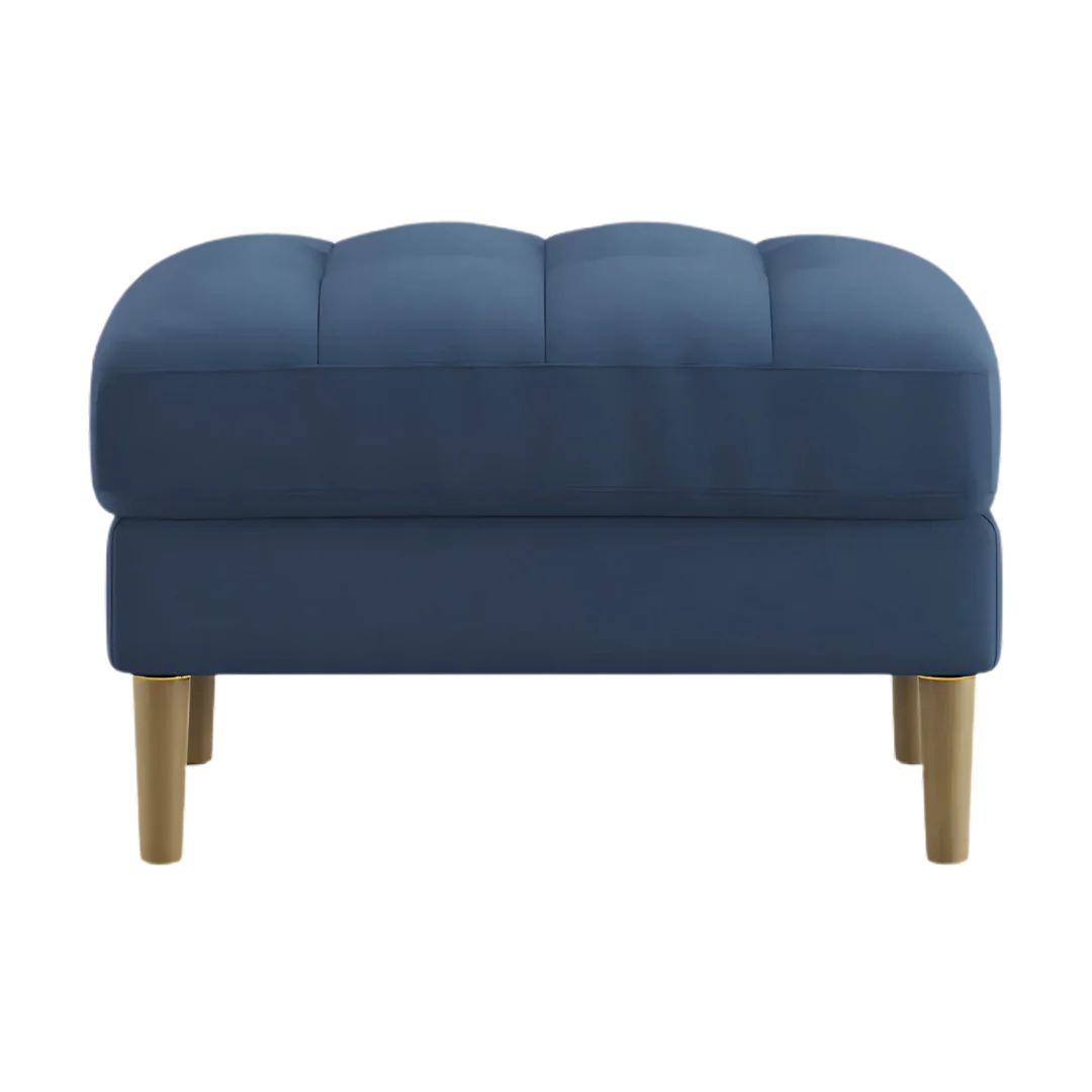 Loft Teak Wood Ottoman Stool (Cyan Blue) front view