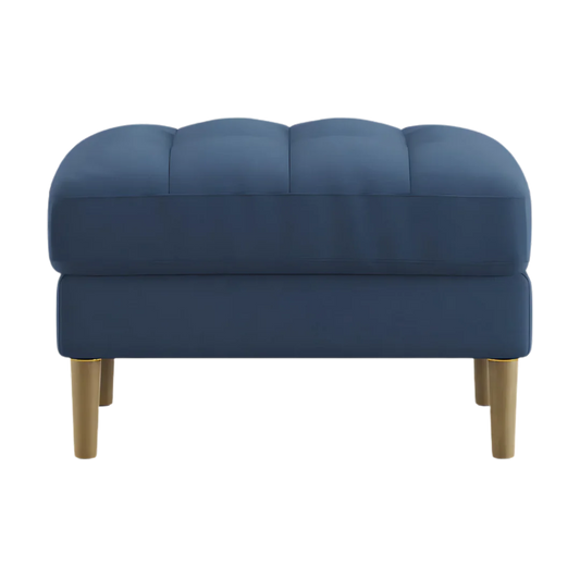 Loft Teak Wood Ottoman Stool (Cyan Blue) front view