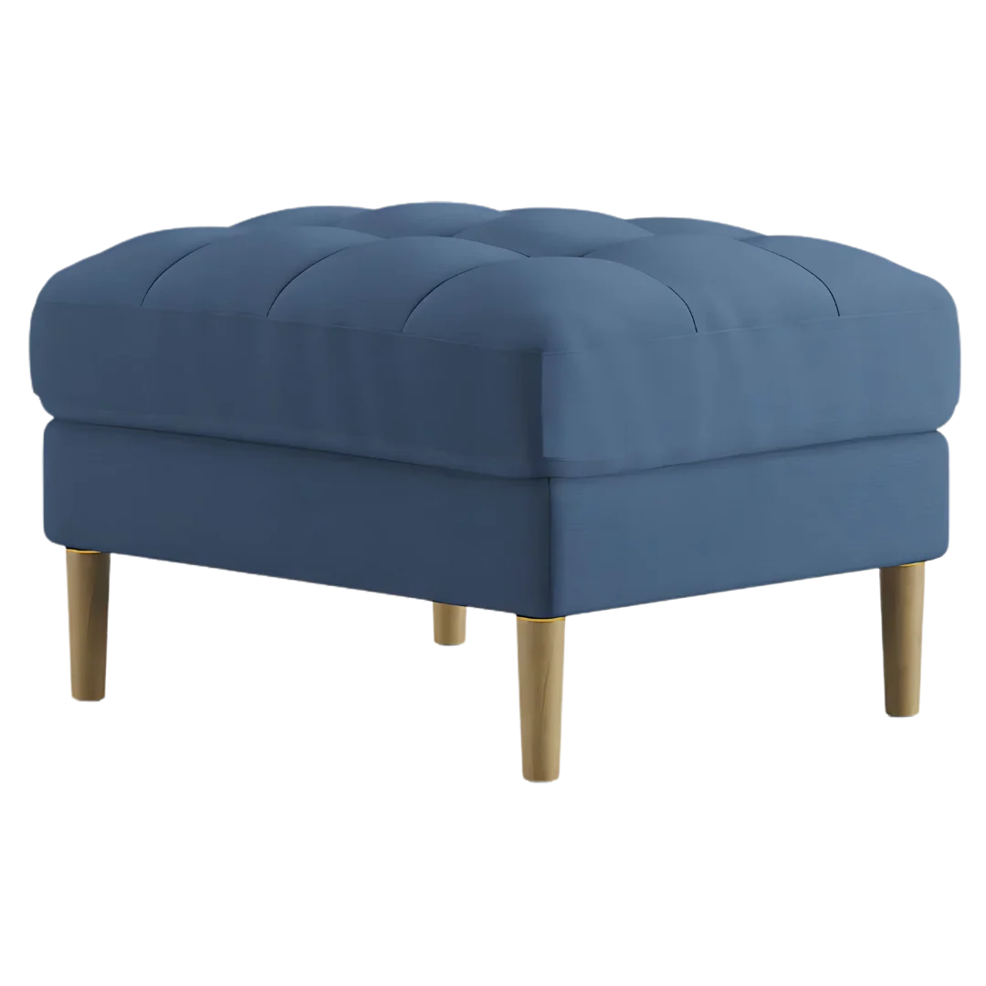 Loft Teak Wood Ottoman Stool (Cyan Blue) side angle