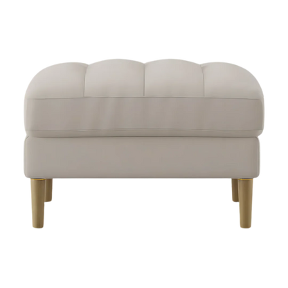 Loft Teak Wood Ottoman Stool (Ivory) front view