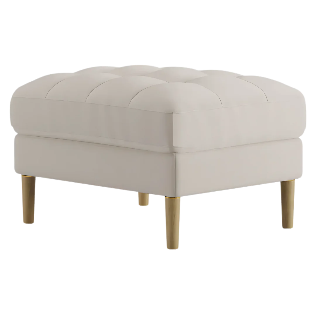 Loft Teak Wood Ottoman Stool (Ivory) side angle