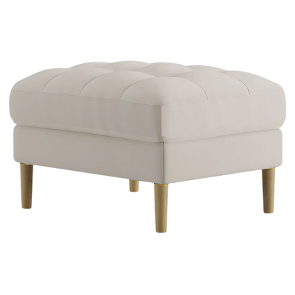 Loft Teak Wood Ottoman Stool (Ivory) side angle