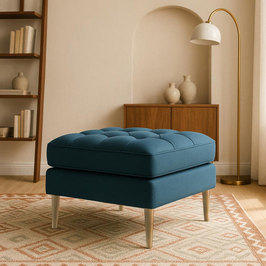 Loft Teak Wood Ottoman Stool (Spruce Blue) lifestyle view