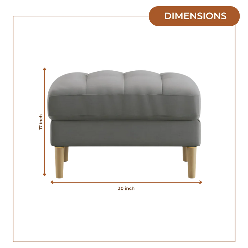 Loft Teak Wood Ottoman Stool (Stone Grey) dimensions