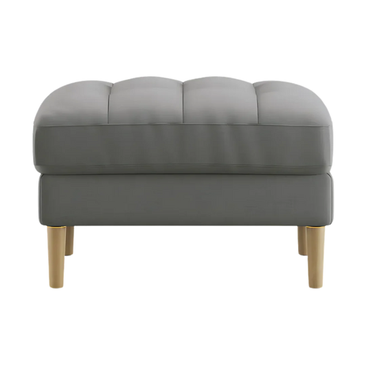 Loft Teak Wood Ottoman Stool (Stone Grey) front view