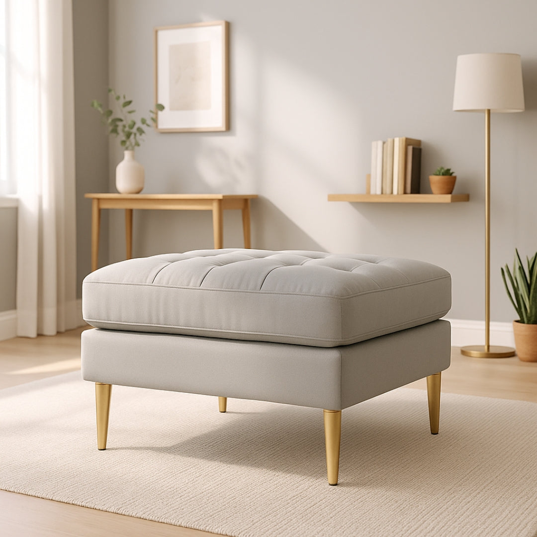 Loft Teak Wood Ottoman Stool (Stone Grey) lifestyle view