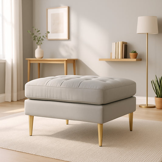 Loft Teak Wood Ottoman Stool (Stone Grey) lifestyle view