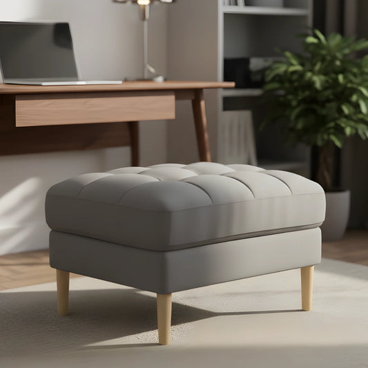 Loft Teak Wood Ottoman Stool (Stone Grey)lfestyle view 