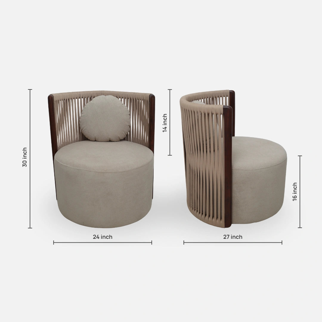 Lubin Teak Wood Bedroom chair (Brown) dimensions view 