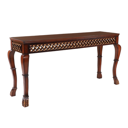 Lustrous Solid Wood Console Table in Brown color 45° side view