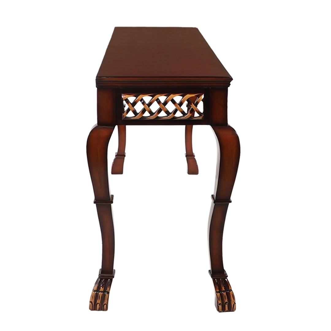 Lustrous Solid Wood Console Table in Brown color side view