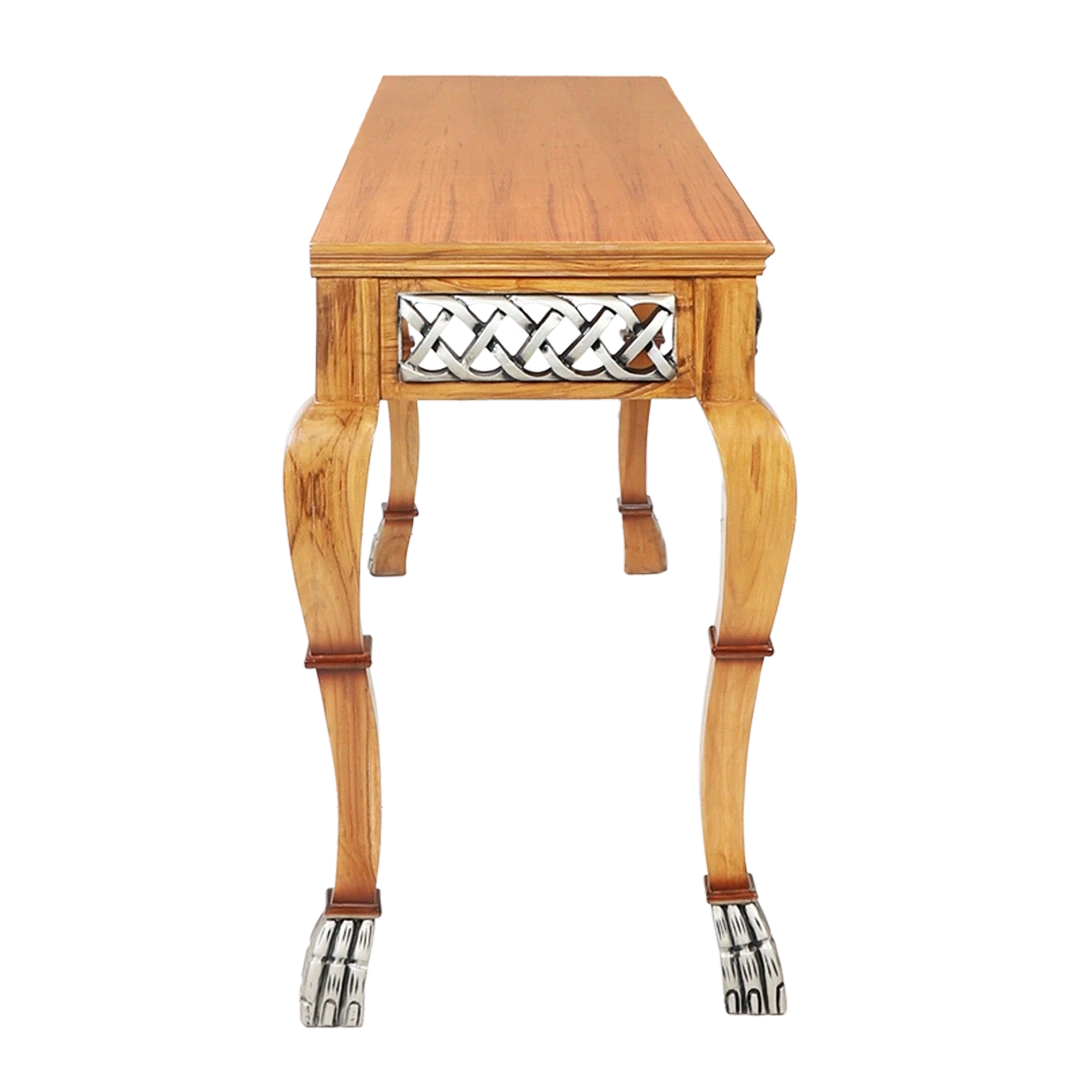 Lustrous Solid Wood Console Table in Teak color side view