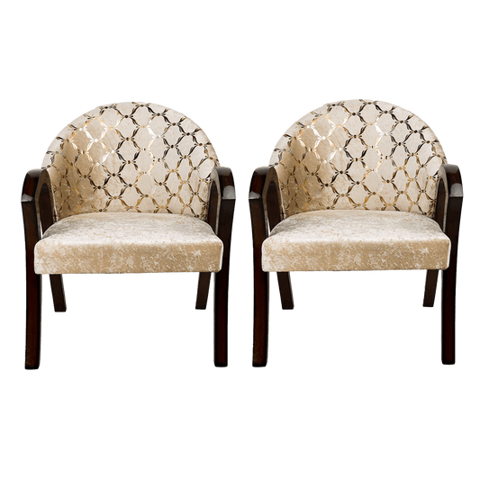 Alteza Teak Wood Fabric Upholstered Arm Chair (Brown Beige)