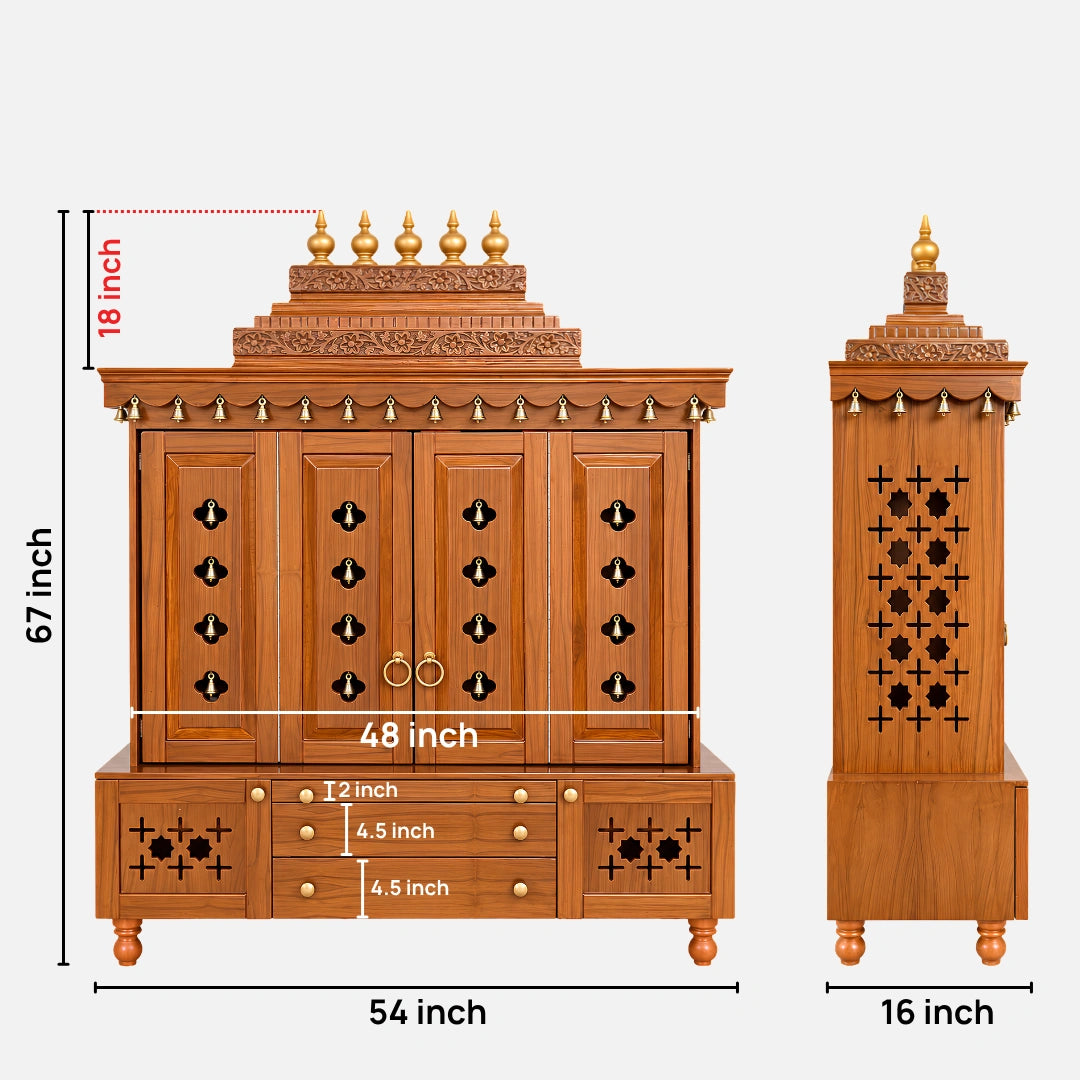 Mahashray Teak Wood Pooja Mandap (Teak) Dimensions