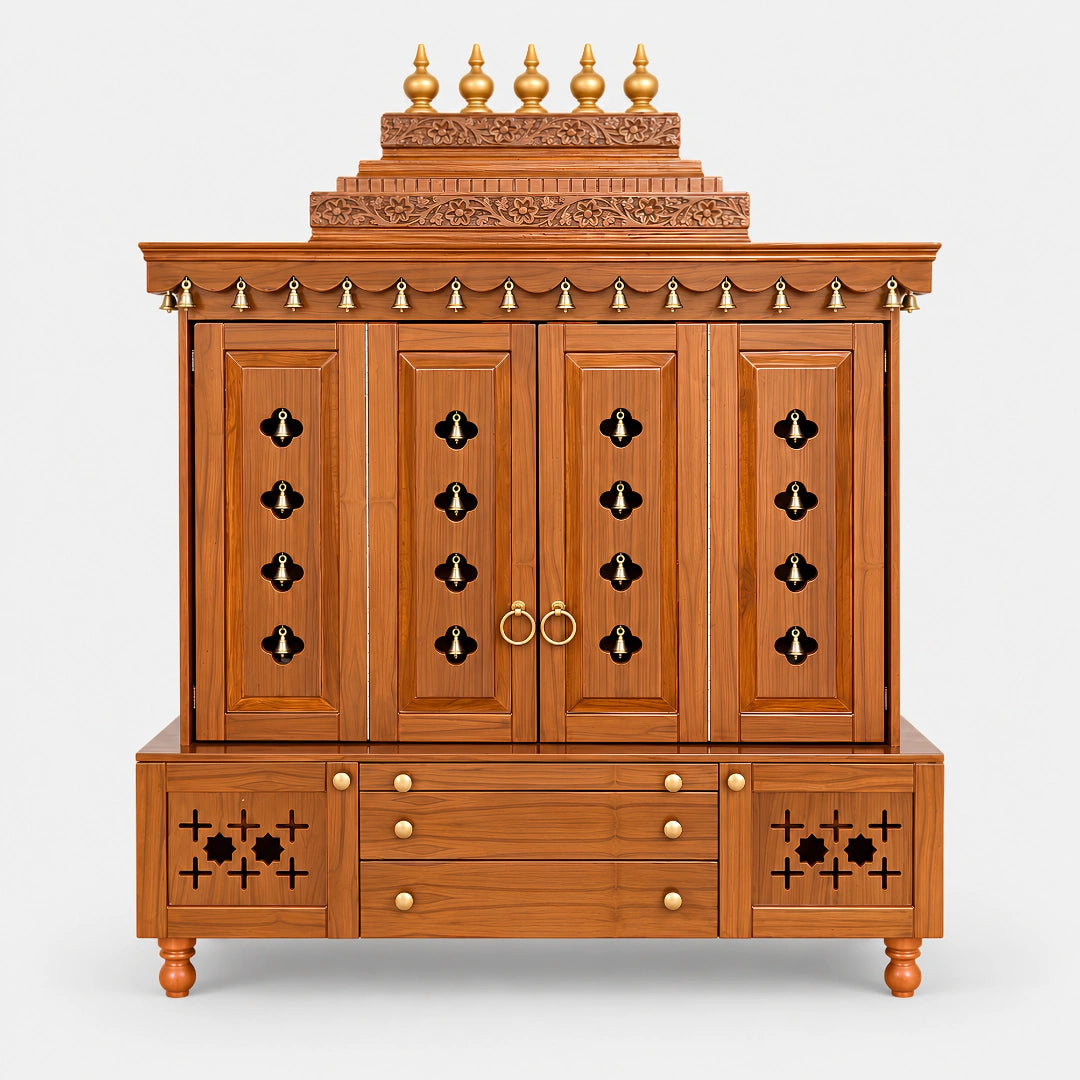 Mahashray Teak Wood Pooja Mandap (Teak) Front View