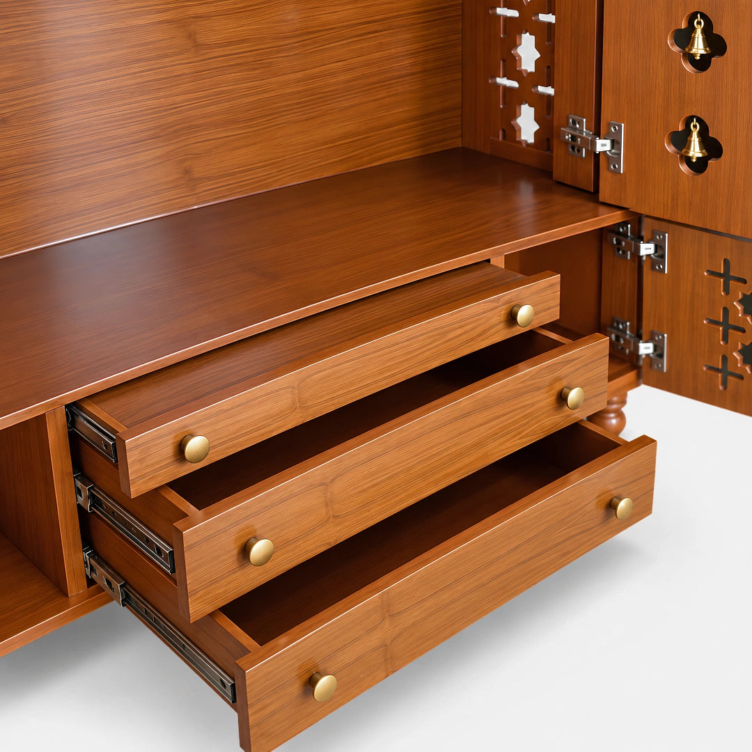 Mahashray Teak Wood Pooja Mandap (Teak) Storage