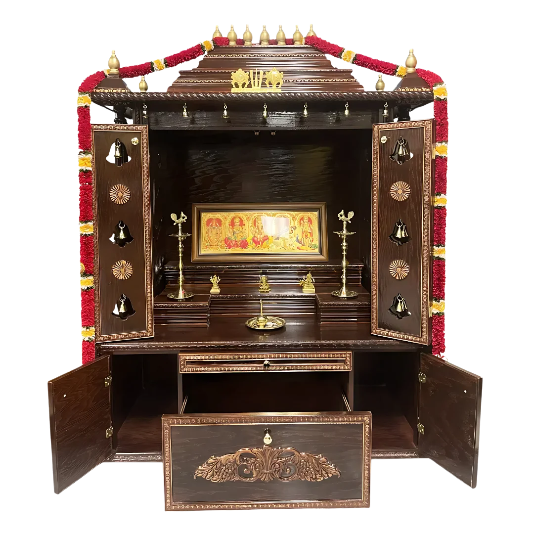 Mahatejas Teak Wood Mandap (Brown) open door view