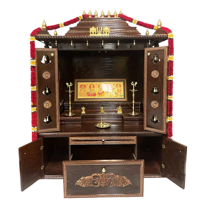 Mahatejas Teak Wood Mandap (Brown) open door view