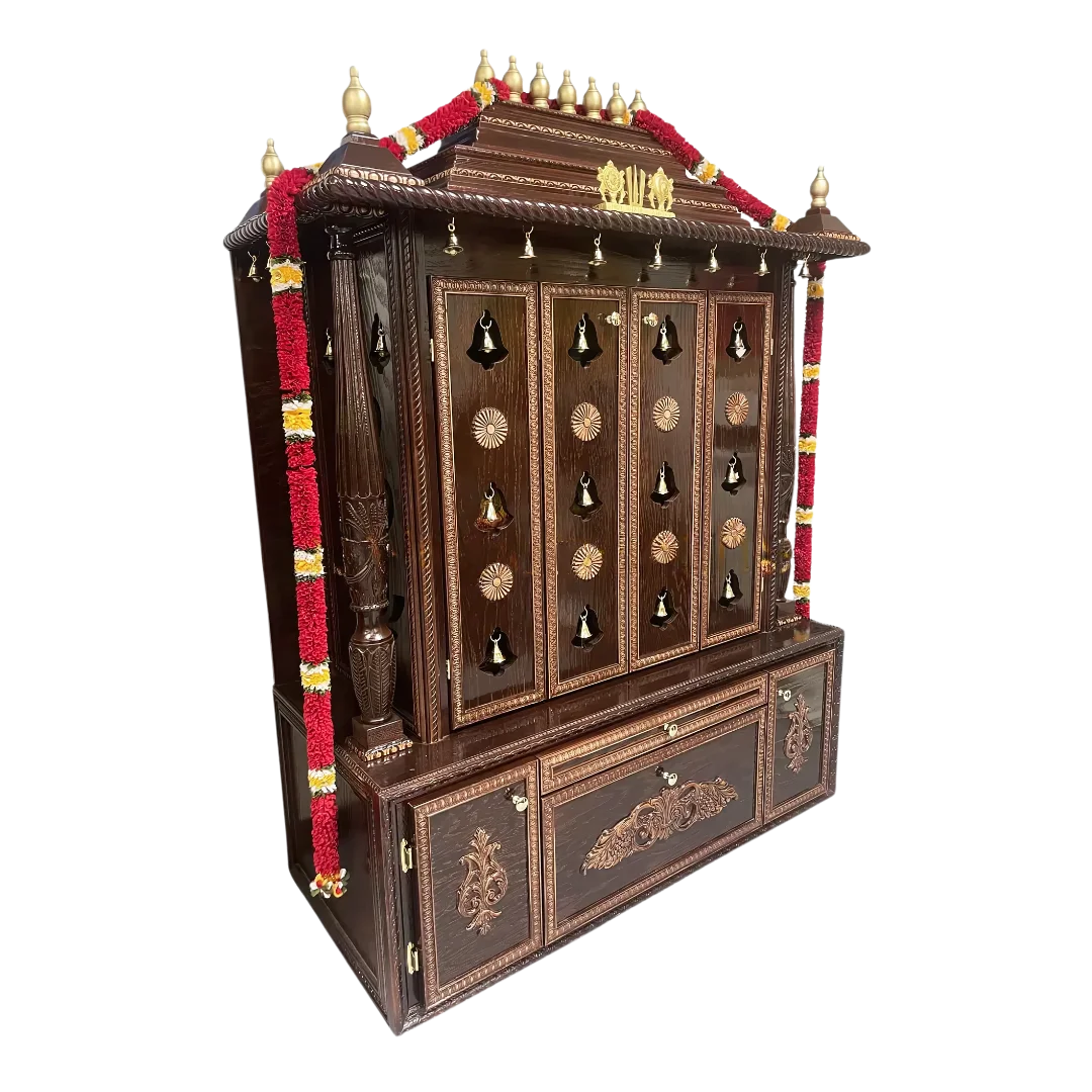Mahatejas Teak Wood Mandap (Brown) side angle